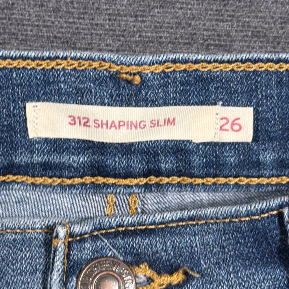 Levi's 312 Shaping Slim Jeans Women 26 Blue Denim Mid Rise Stretch Casual Mom - Picture 2 of 9